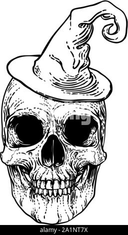 Chapeau de sorcière Halloween Skull Illustration de Vecteur