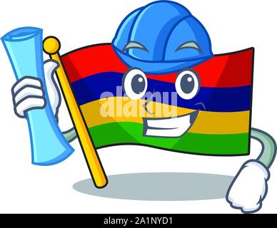 Drapeau hissé au-dessus de l'architecte Maurice pôle dessin animé Illustration de Vecteur
