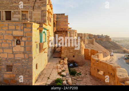 Architecture de Jaisalmer fort au matin. Le Rajasthan. L'Inde Banque D'Images