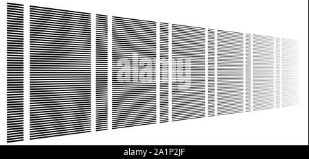 Segmentation 3d, les lignes en tirets motif géométrique. Vanish, diminuer en perspective. Rayures irrégulières Illustration de Vecteur