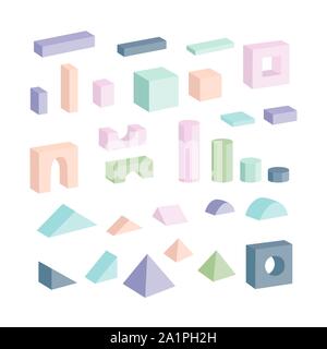 De couleur pastel, blocs de construction jouets isolés / éléments. Vector Illustration de Vecteur