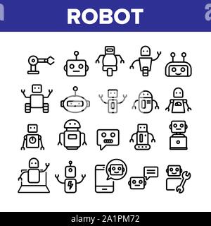 La haute technologie du robot Collection Icons Set Vector Illustration de Vecteur