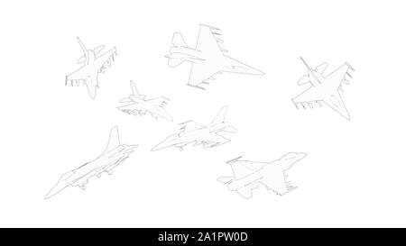 Le rendu 3D de plusieurs avis d'un avion de chasse isolé en fond blanc Banque D'Images