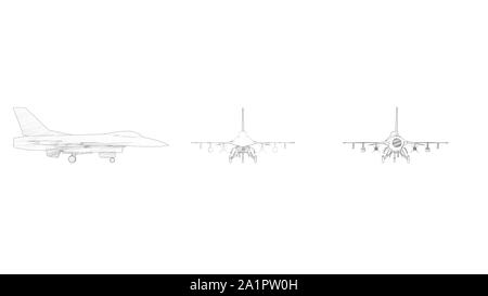 Le rendu 3D de plusieurs avis d'un avion de chasse isolé en fond blanc Banque D'Images