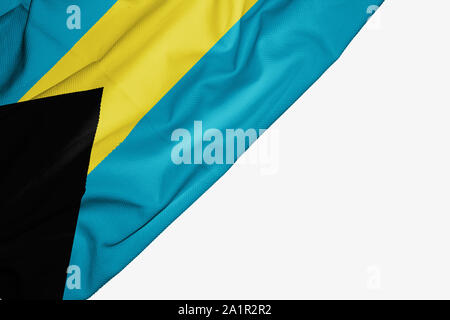 Bahamas drapeau de tissu avec copyspace pour votre texte sur fond blanc. Banque D'Images