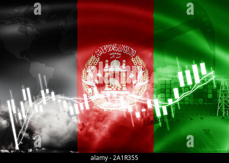 Drapeau de l'Afghanistan, la bourse d'échange, l'économie et du commerce, la production de pétrole, porte-conteneurs dans des affaires d'exportation et d'importation et de la logistique. Banque D'Images