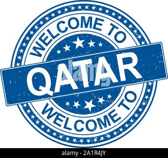 Bienvenue à Qatar signer ou apposer sur fond blanc, vector illustration Illustration de Vecteur