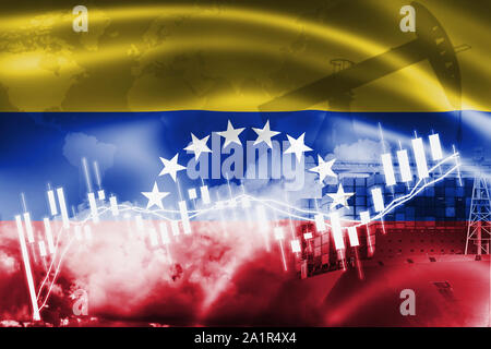 Le Venezuela drapeau, bourse d'échange, l'économie et du commerce, la production de pétrole, porte-conteneurs dans des affaires d'exportation et d'importation et de la logistique. Banque D'Images