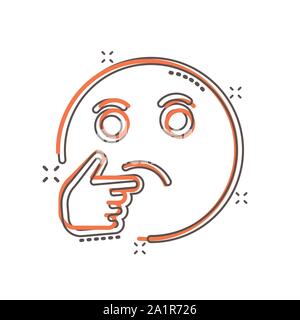 Icône au visage de la pensée dans le style comique. Vector cartoon illustration emoticon sourire blanc sur fond isolé. Effet splash caractère concept d'entreprise. Illustration de Vecteur