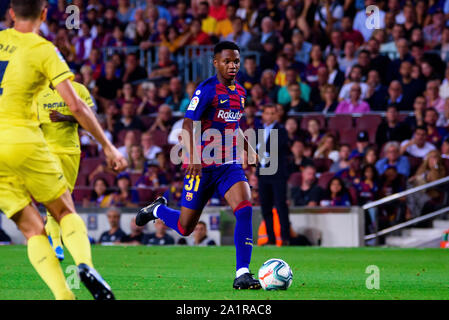 Barcelone - SEP 24 : Anssumane Ansu Fati joue au match de la Liga entre le FC Barcelone et Villarreal CF au Camp Nou le 24 septembre 201 Banque D'Images