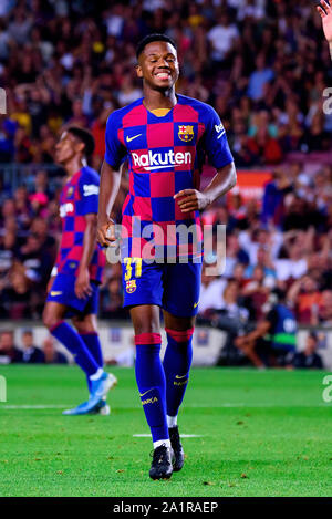 Barcelone - SEP 24 : Anssumane Ansu Fati joue au match de la Liga entre le FC Barcelone et Villarreal CF au Camp Nou le 24 septembre 201 Banque D'Images