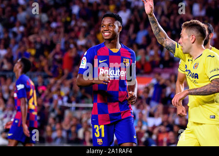 Barcelone - SEP 24 : Anssumane Ansu Fati joue au match de la Liga entre le FC Barcelone et Villarreal CF au Camp Nou le 24 septembre 201 Banque D'Images