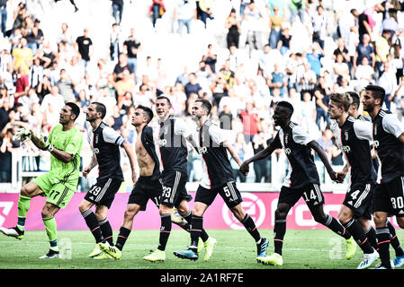 Turin, Italie. 28 Sep, 2019. de la Juventus en action au cours de la série d'un match de football entre la Juventus et Spal. La Juventus a gagné 2-0 sur Spal. De Allianz Stadium, à Turin en Italie le 28 septembre 2019 (Photo par Alberto Gandolfo/Pacific Press) Credit : Pacific Press Agency/Alamy Live News Banque D'Images