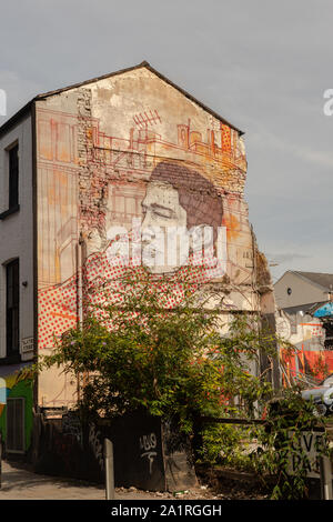 Street Art Par Elphone (peintre/illustrateur) sur un mur de la rue Slater, Liverpool, peint dans le cadre de la Fest 2018 murale de contraste. Banque D'Images