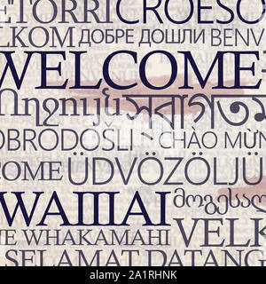 Stand multinationale avec word bienvenue dans différentes langues Banque D'Images