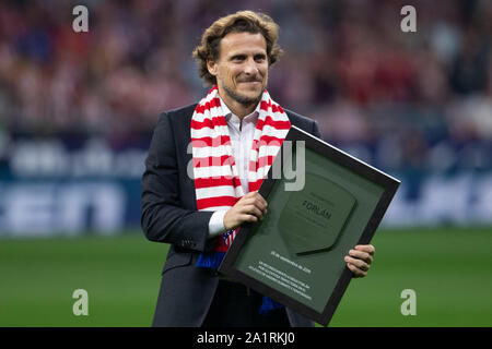 Madrid, Espagne. 28 Sep, 2019. Diego Forlan, ex joueur de l'Atlético de Madrid lors du match Atletico de Madrid v Real Madrid CF, de LaLiga saison 2019/2019, date 7. Wanda Metropolitano Stadium. Madrid, Espagne, 28 SEP 2019. Credit : PRESSINPHOTO/Alamy Live News Banque D'Images