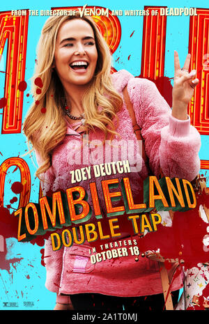 DATE DE SORTIE : Octobre 18, 2019 Title : Zombieland 2 : Appuyez deux STUDIO : Colombie Photos Réalisateur : Ruben Fleischer PLOT : Columbus, San Bernadino, Wichita et Little Rock, passer à l'Amérique heartland alors qu'elles affronteront contre zombies évolué, d'autres survivants, et la crise de croissance de la famille de fortune désagréable. Avec : ZOEY DEUTCH comme Madison. (Crédit Image : © Colombie Photos/Images de divertissement) Banque D'Images