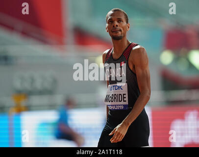 Doha, Qatar. 28 Sep, 2019. Brandon Mcbride du Canada en compétition dans les 800 mètres pour les hommes au cours de la 17e Championnats du monde d'athlétisme IAAF à la Khalifa Stadium de Doha, au Qatar. Ulrik Pedersen/CSM/Alamy Live News Banque D'Images