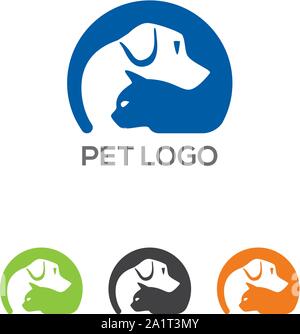 Pet Care Logo avec chien, chat, Animal Care Template Design logo Vector, emblème, symbole de créativité, design, l'icône, le soin aux animaux de compagnie modèle de conception de logo Illustration de Vecteur