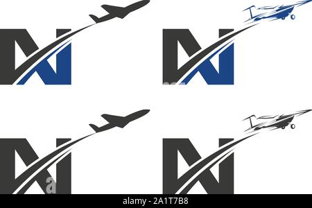 N Lettre signe, symbole, monogramme. Conception de Logo de l'aviation. Logo Le logo de l'avion, Jet Illustration de Vecteur