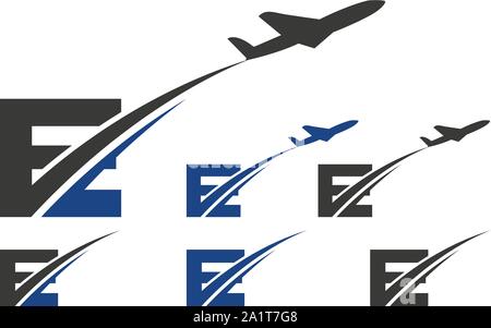 E Lettre signe, symbole, monogramme. Conception de Logo de l'aviation. Logo Le logo de l'avion, Jet Illustration de Vecteur