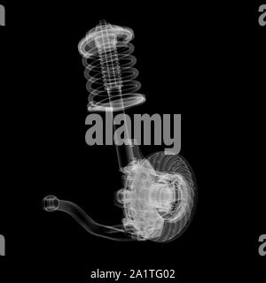 X-ray suspension voiture et le disque de frein sur fond noir, 3d illustration Banque D'Images