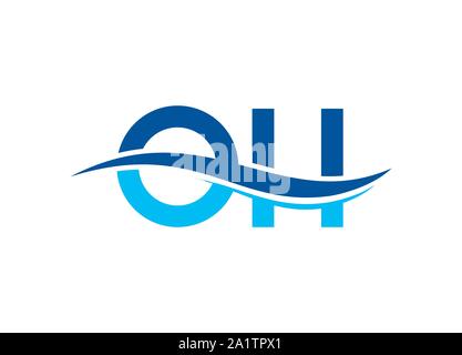 OH logo lettre avec de l'eau vague Illustration de Vecteur