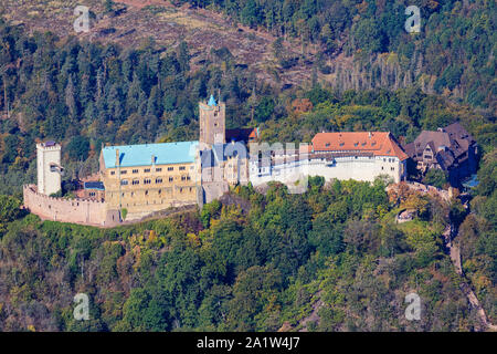 Château de Wartburg, à Eisenach, Allemagne, où Martin Luther traduit la Bible en allemand. Banque D'Images