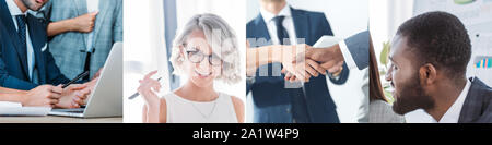 Collage of multiethnic business people shaking hands Banque D'Images