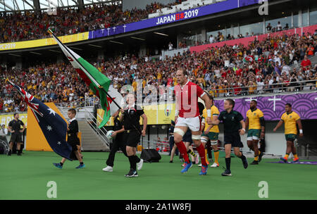 Galles Alun Wyn Jones s'écoule avant la Coupe du Monde de Rugby 2019 match au Stade de Tokyo, Japon. Banque D'Images