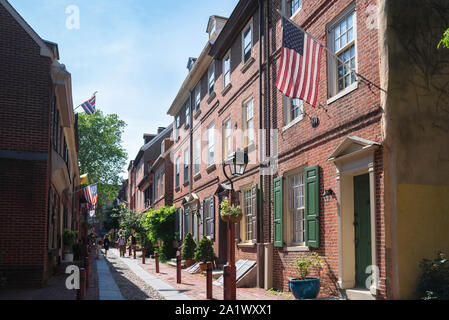 Elfreth's Alley, vue de Elfreth's Alley - datant de 1722 le site est la plus ancienne rue résidentielle dans le USA, Philadelphie, Pennsylvanie, USA Banque D'Images