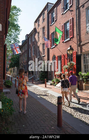 Elfreth's Alley, vue de Elfreth's Alley - datant de 1722 le site est la plus ancienne rue résidentielle dans le USA, Philadelphie, Pennsylvanie, USA Banque D'Images