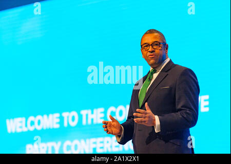 Manchester, UK. 29 septembre 2019. Le président du parti conservateur, le très honorable député, habilement James ouvre le jour 1 de la 2019 conférence du parti conservateur à Manchester Central. Crédit : Paul Warburton/Alamy Live News Banque D'Images