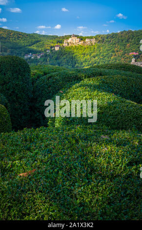 Les Jardins de Marqueyssac sont situés dans la ville de Vézac, dans la région française de Dordogne, dans la région de Nouvelle-Aquitaine. C'est sur la liste de Banque D'Images