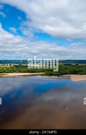 Vue aérienne de la rivière Wisconsin Valley près de Spring Green, Wisconsin, USA. Banque D'Images