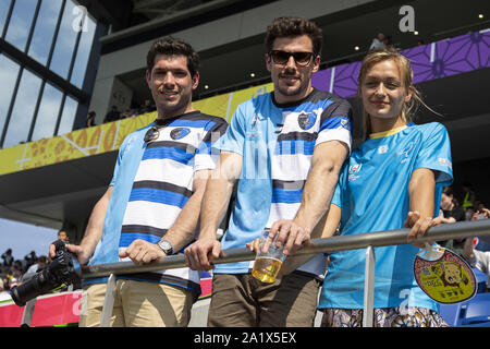 Saitama, Japon. Sep 29, 2019. Les partisans de l'Uruguay sont vus au cours de la Coupe du Monde de Rugby 2019 extérieure D match entre la Géorgie et l'Uruguay au stade de Rugby Kumagaya, près de Tokyo. La Géorgie bat l'Uruguay 33-7. Credit : Rodrigo Reyes Marin/ZUMA/Alamy Fil Live News Banque D'Images