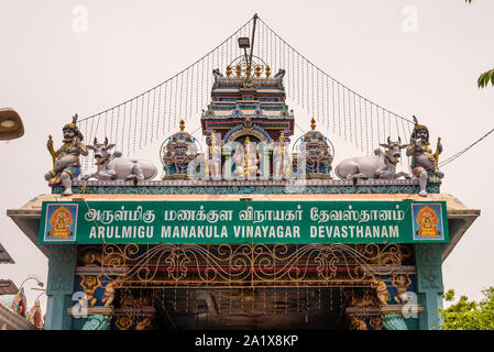 Pondicherry/Inde- 3 septembre 2019 : Temple Manakula Vinayagar Temple à Pondichéry Banque D'Images