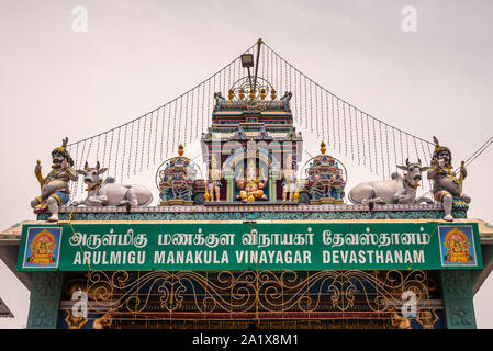 Pondicherry/Inde- 3 septembre 2019 : Temple Manakula Vinayagar Temple à Pondichéry Banque D'Images