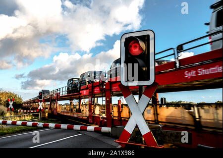 Sylt Shuttle, un train reliant l'île de Sylt avec le continent ; navette Sylt mit Autos Keitum Banque D'Images