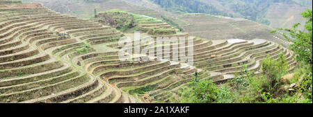 Rizières en terrasses près de Guilin Longshen, Panorama Banque D'Images