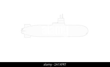 Le rendu 3D d'un sous-marin blanc fond isolé en studio Banque D'Images
