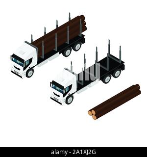 Haut de grumier détails réalistes et de bois de sciage vue isométrique isolé sur fond blanc Illustration de Vecteur