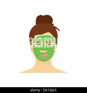 Femme avec nourrissant naturel masque vert sur le visage isolé sur fond blanc Illustration de Vecteur