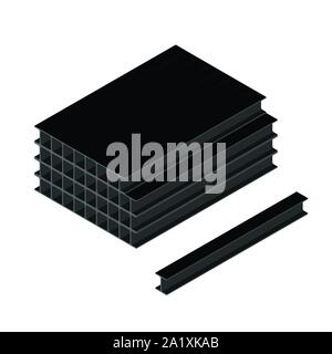 Pile de poutres d'acier noir isolé sur fond blanc vue isométrique. Je faisceau ou faisceau flasque Illustration de Vecteur