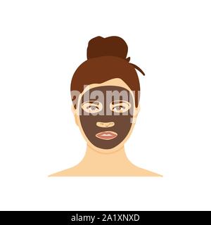 Femme avec le charbon brown masque sur son visage isolé sur fond blanc Illustration de Vecteur