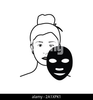 Masque du visage femme appliquer sur son visage isolé sur fond blanc. Beauty fashion girl appliquer masque facial. Illustration de Vecteur