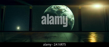 La Station spatiale - voir sur une planète à partir d'une station spatiale en orbite - le rendu 3D Banque D'Images