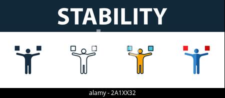 Icon Set de stabilité. Symbole Premium dans différents styles d'icônes de la productivité collection. Icône stabilité créatif rempli, contours, et d'une télévision couleur Illustration de Vecteur