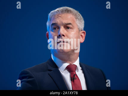 Manchester, UK. 29 septembre 2019. Steve Barclay, Secrétaire d'État à la sortie de l'Union européenne et député de North East Cambridgeshire parle lors de la première journée du congrès du parti conservateur à Manchester. © Russell Hart/Alamy Live News. Banque D'Images