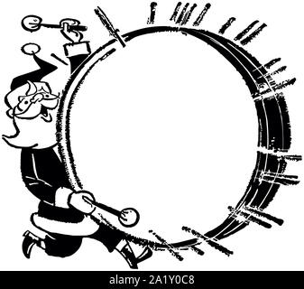 Santa avec Bass Drum - Retro Clip Art Châssis Ad Banque D'Images